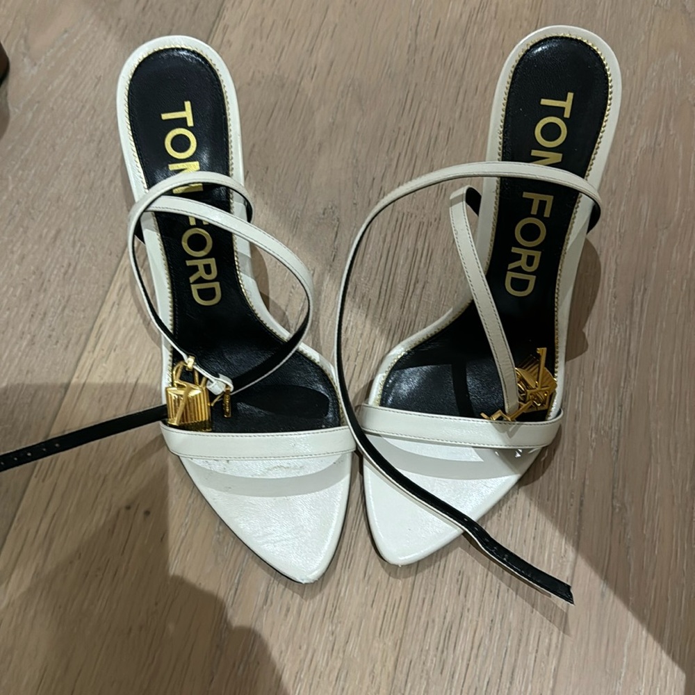 Tom Ford Lock Sandals White Ivory Cream 85mm 40